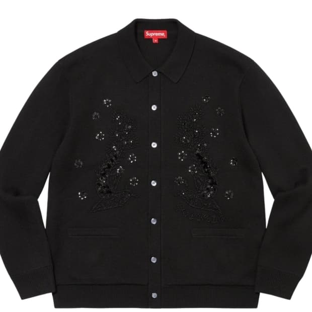 슈프림 비디드 아플리케 가디건 블랙 - 23SS