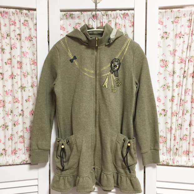 빈티지 카키 갸루 후드집업