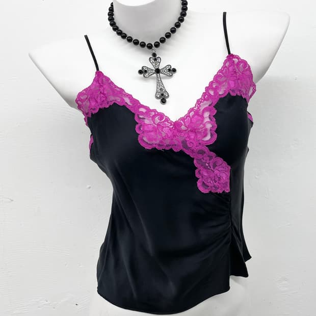 모르간 실크 셔링 레이스 슬립