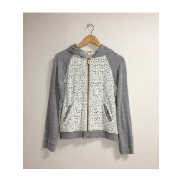 빈티지 그레이 레이스 후드집업