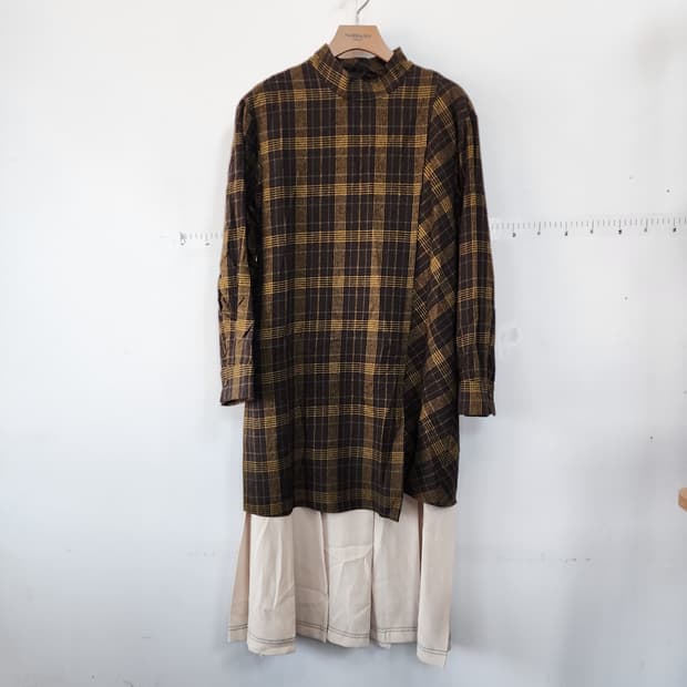 라인 체크 롱 원피스