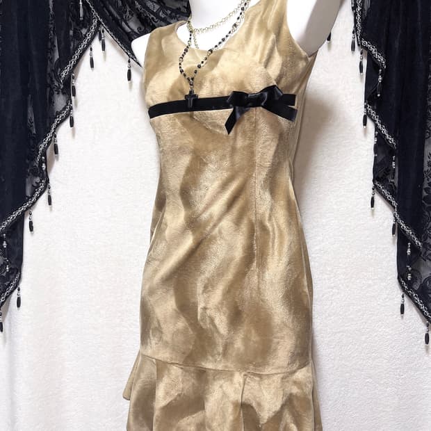 로맨틱갸루 로걀 오네 벨벳 브라운 프릴 리본드레스 원피스 라떼 파티 연말