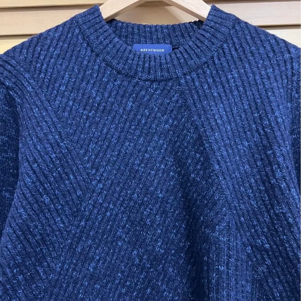 브렌우드 남성 네이비 라운드울코튼니트