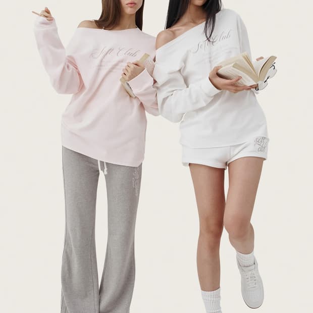 분철 구함) 클리시어 소프트 클럽 원숄더 스웻 셔츠 세트 핑크