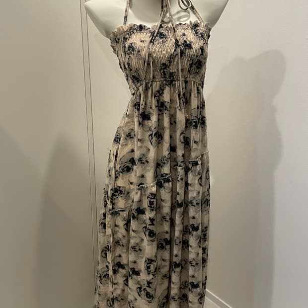 플라워 롱 원피스 빈티지 오리엔탈 홀터넥 장미