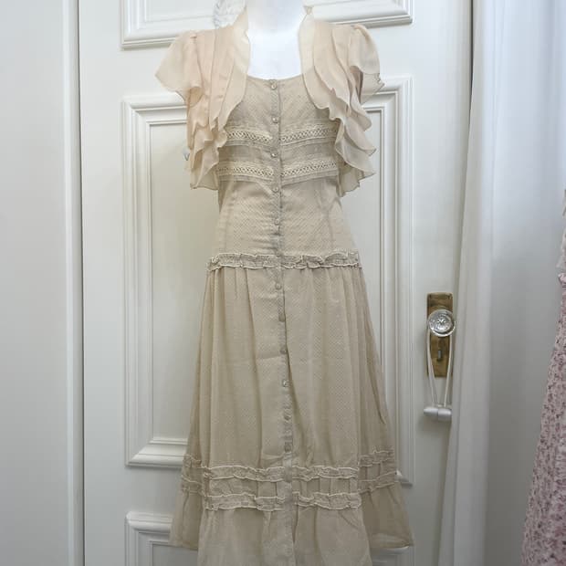 beige ruffle fairy bolero&beige dot lace