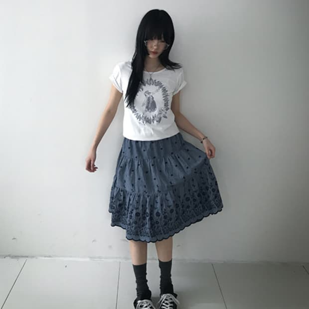 Vintage Embroidery Denim Skirt
