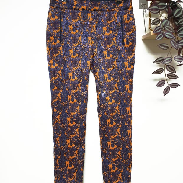 새상품 듀엘 실크자카드 팬츠 66 오렌지퍼플