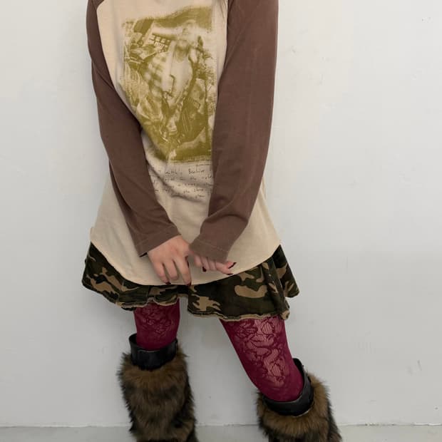 빈티지 프린팅 배색 래글런 롱슬리브 