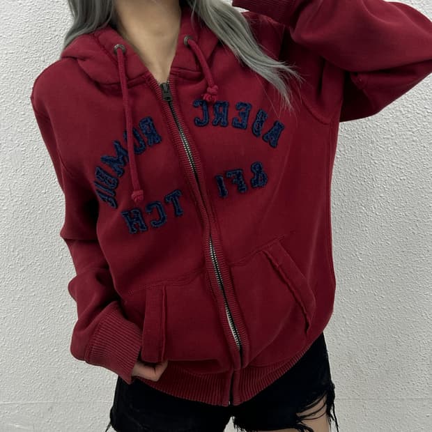 아베크롬비 네이비 센터로고 딥버건디 후드집업 M