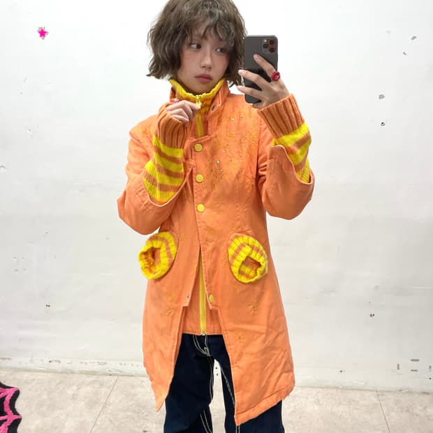 orange knitwear  long jacket