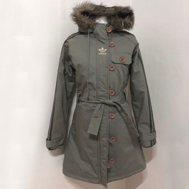 아디다스 카키 롱 점퍼 XS