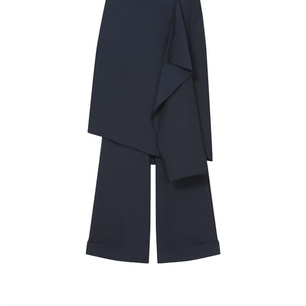 Draped midi skirt pants SET navy