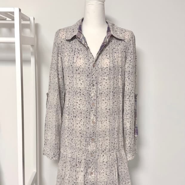 일본빈티지 대대장 모리걸 보라체크 플라워 리버시블 셔츠 겸 원피스