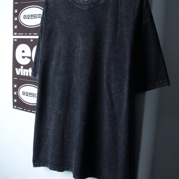 (L-2XL) 애드호크 반팔 티셔츠 피그먼트 블랙 무지-H32737