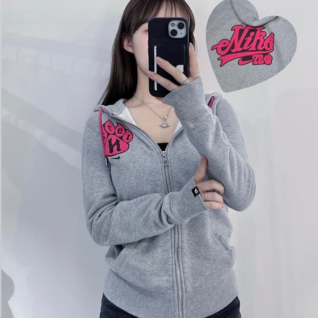 나이키 핑크로고 딱붙 후드집업