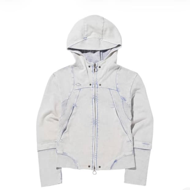 미스치프 롬버스 펀칭 후드집업 블리치드 라이트 블루