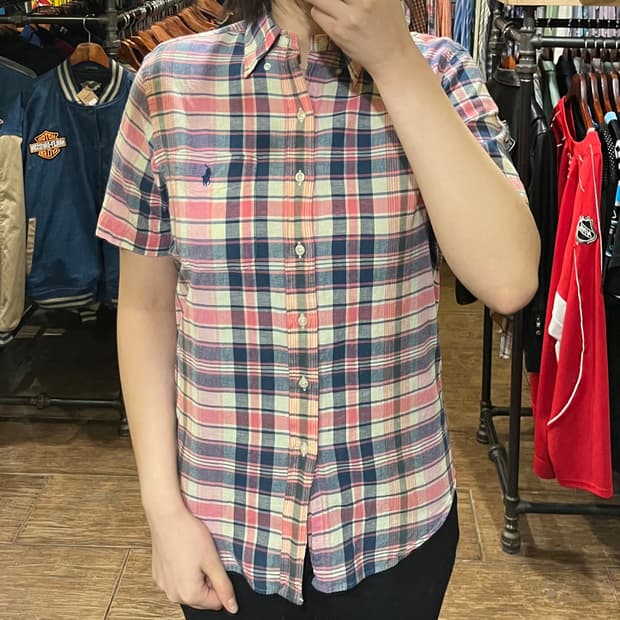 [HI] 폴로 반팔 셔츠 코랄 체크