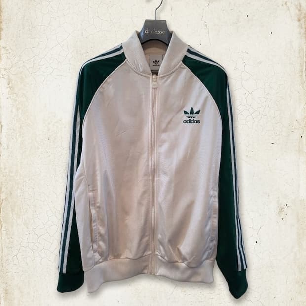 아디다스 아이보리/그린 삼선 트랙탑 XL