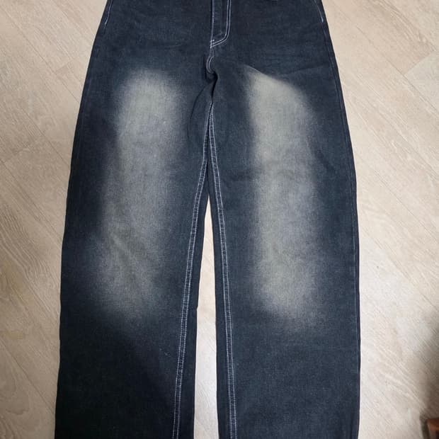 트릴리온 프론트 워싱 와이드 데님 팬츠 33