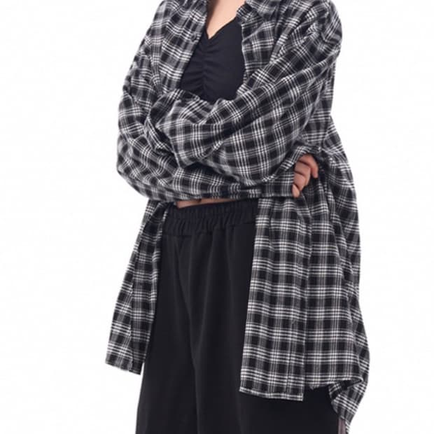 논플로어 오버 체크셔츠 블랙 L사이즈