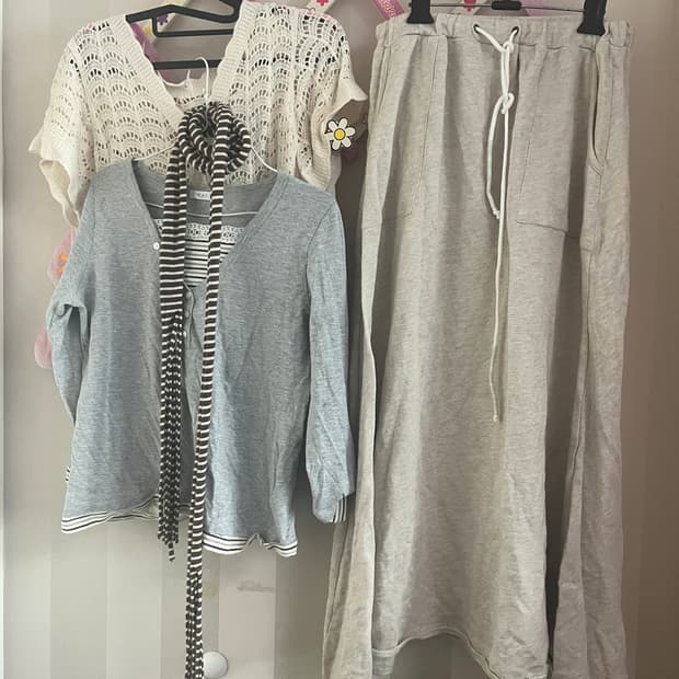 빈티지모리코디세트 아오이유우하구미크로셰롱스커트롱슬리브바선생