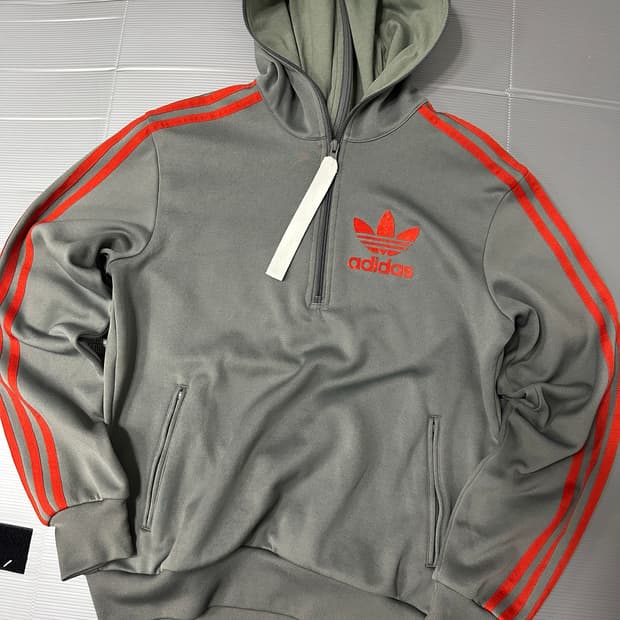아디다스 양면 후드 반집업 아노락 져지 그레이 90