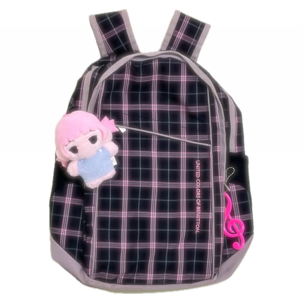 베네통 블랙 핑크 체크 백팩 💕
