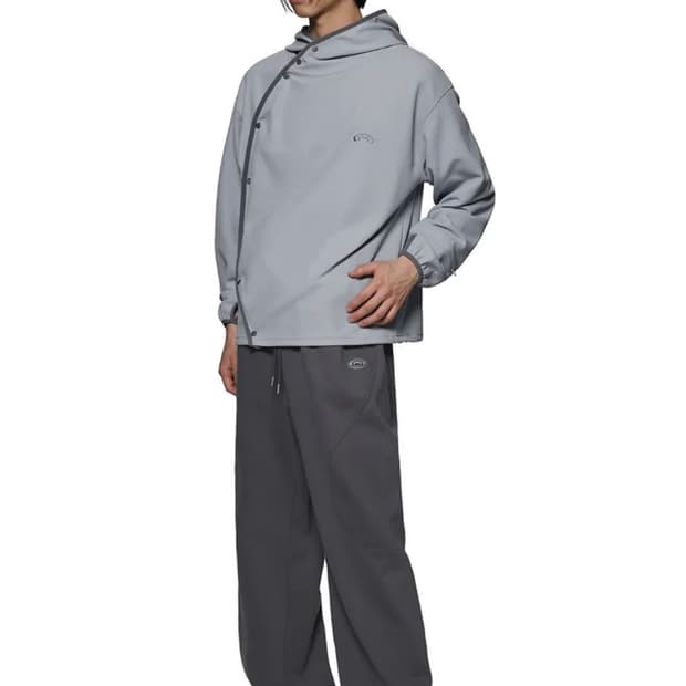 SIDE SNAP JERSEY HOODED - LIGHT GRAY