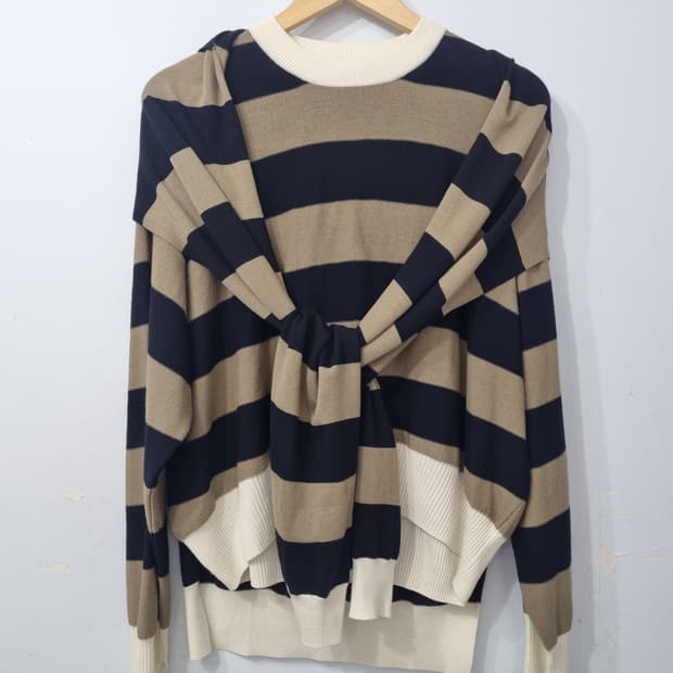 새상품 SONIA RYKIEL 스트라이프 후드 케이프 니트 55반