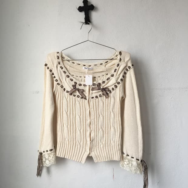 Ribbon point knit cardigan