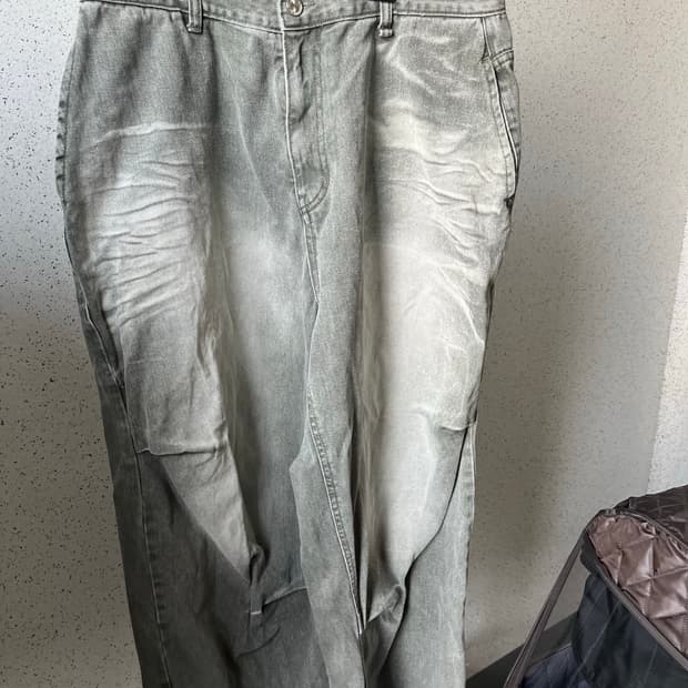 ETCE 워싱 배기 데님 카키