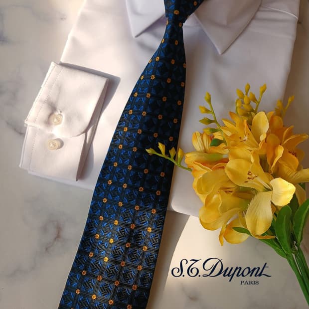 에스 티 듀퐁 실크 블루 자카드 넥타이 9.3cm A+등급 A19626
