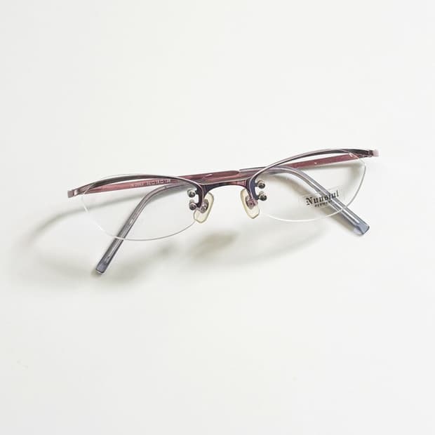 NUNSIUL 무테 오벌 와인 퍼플 메탈 프레임 빈티지 안경