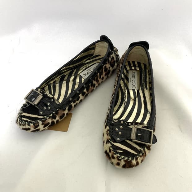 지미추 레오파드 퍼 스터드 벨트 플랫슈즈 225-230 쥬시꾸뛰르갸루st