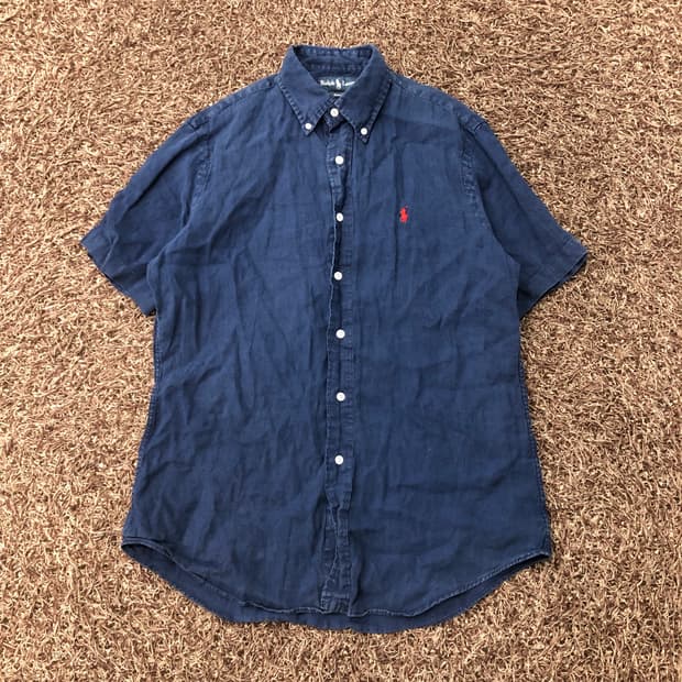 폴로 랄프로렌 린넨 네이비 반팔 셔츠