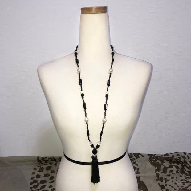 빈티지 블랙 태슬 롱목걸이 오리엔탈 갸루 펑크 페어리