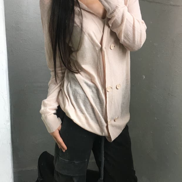MM6 메종 마르지엘라 핑크아이보리 린넨 실크 가디건