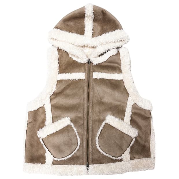 ︎테디 퍼 무스탕 후드 털조끼 베스트