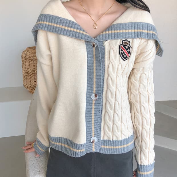 에이블리 무신사 지그재그 모리걸 빈티지 꽈배기 세일러 가디건