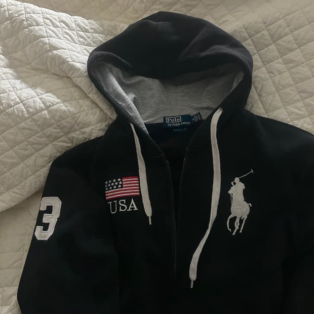 (급처) 폴로 랄프로렌 빅포니 블랙 후드집업 남녀공용 L