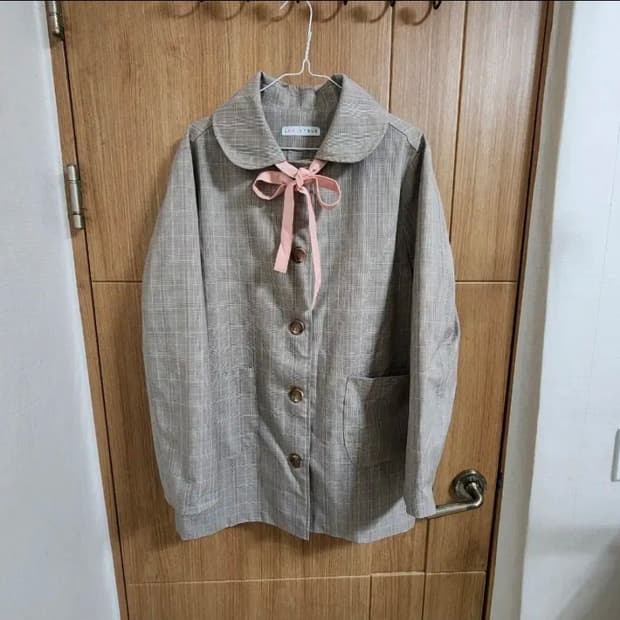 (F)여성 러브이즈트루 리본 포인트 체크 코트 봄가을