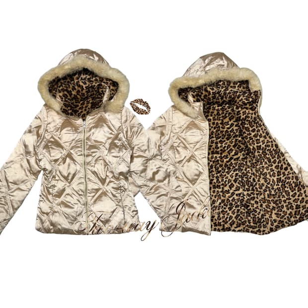 갸루 울프죠 레오파드 리버시블 패딩