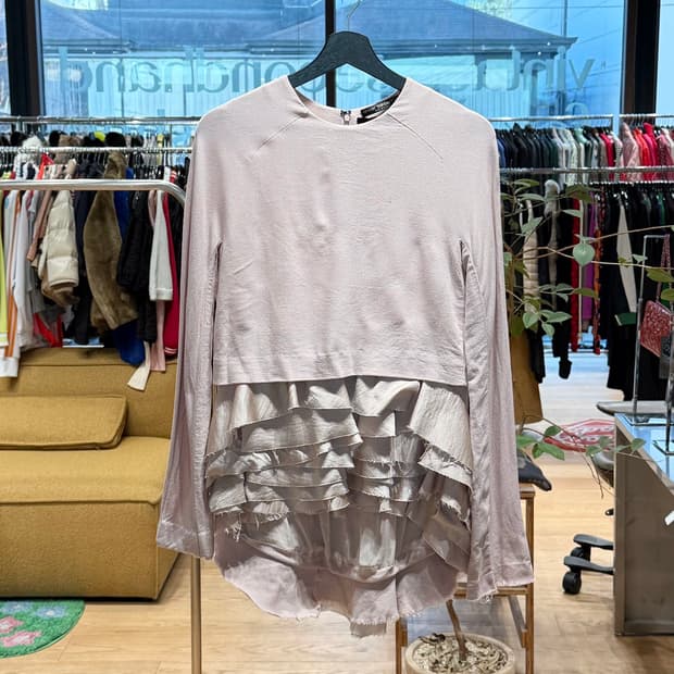 하이더 아커만 핑크 레이온 프릴 레이어드 티셔츠 