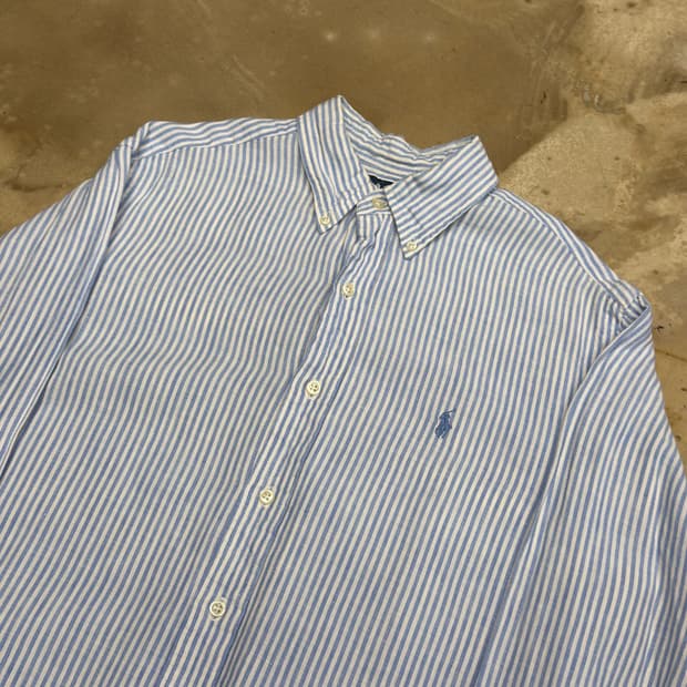 M 폴로랄프로렌 스카이블루 스트라이프 린넨 셔츠