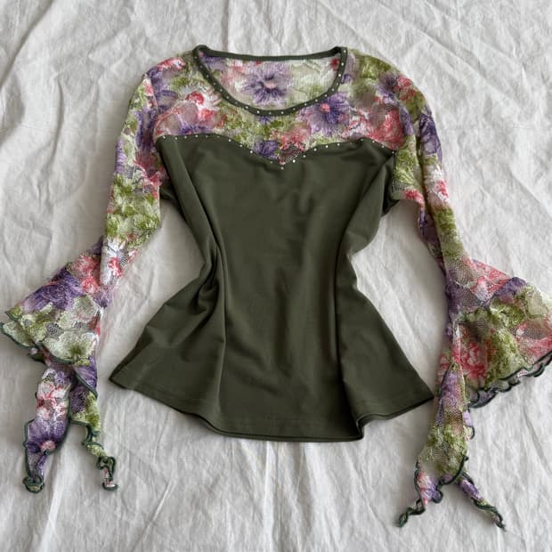 페어리 오리엔탈 그린 7부 슬리브 탑