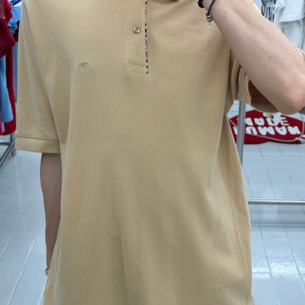 버버리 코튼 폴로 반팔 셔츠 베이지