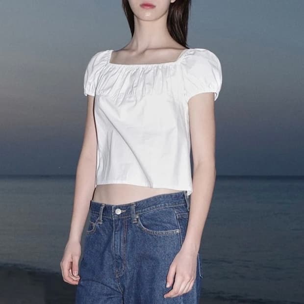 SHIRRING COTTON TOP_OFF WHITE