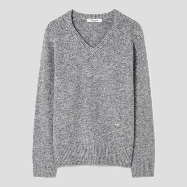 플레인 브이넥 루즈핏 풀오버 니트 그레이