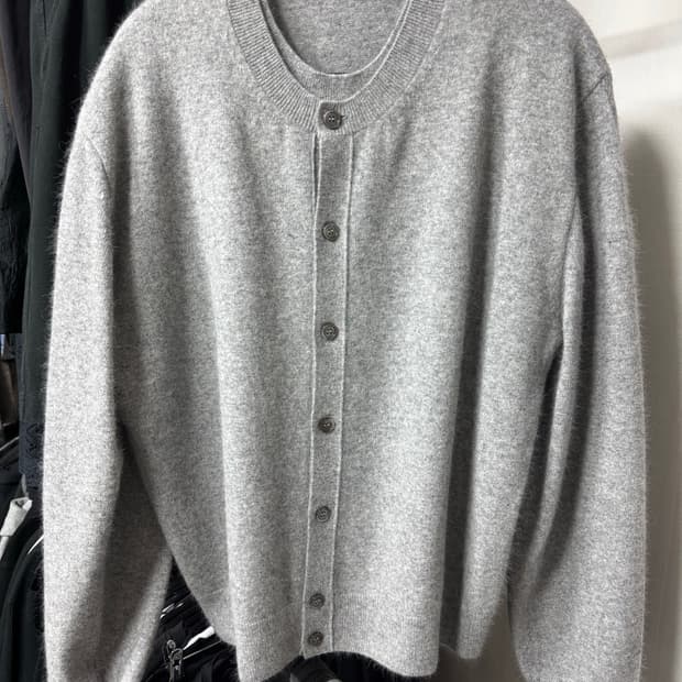 25FW 렉토 크루넥 레이어드 니트 가디건 멜란지 그레이